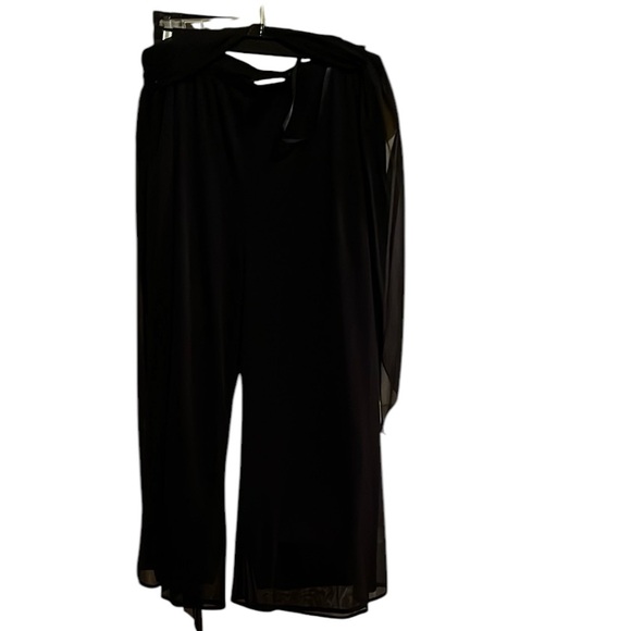 Connected Apparel  large dressy  Black Sheer cropped wide leg pants with belt - Picture 8 of 8